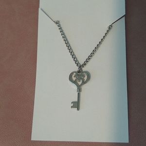 Silver Heart Key Necklace